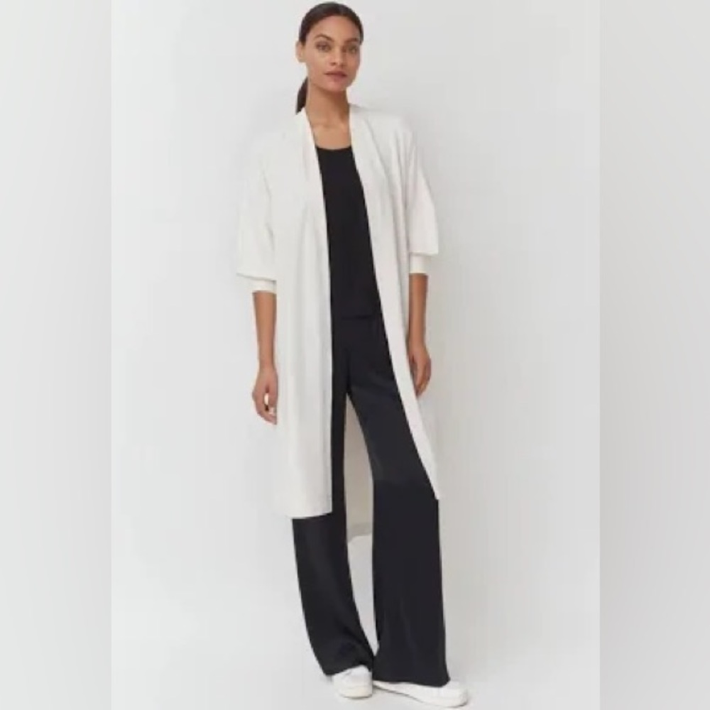 Cuyana French Terry Long Cardigan, Cream, Size XS